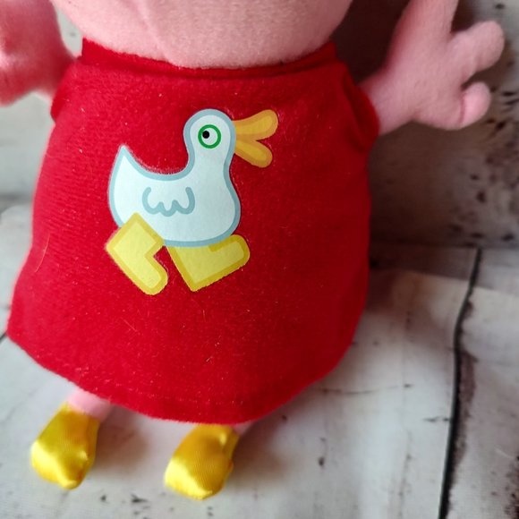8" pink pig plush character red shirt with white duck - Picture 2 of 8
